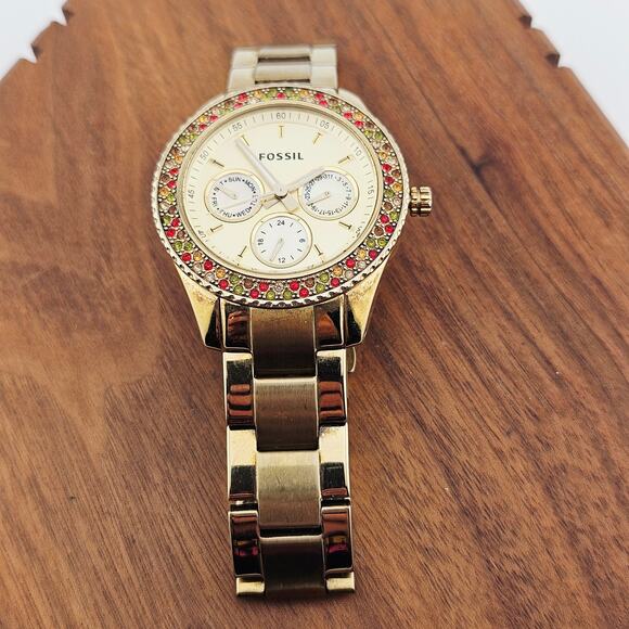 Fossil Women's Stella Rose Gold Watch Multi Color Crystal Bezel ES-3201 Glitz - Picture 4 of 8